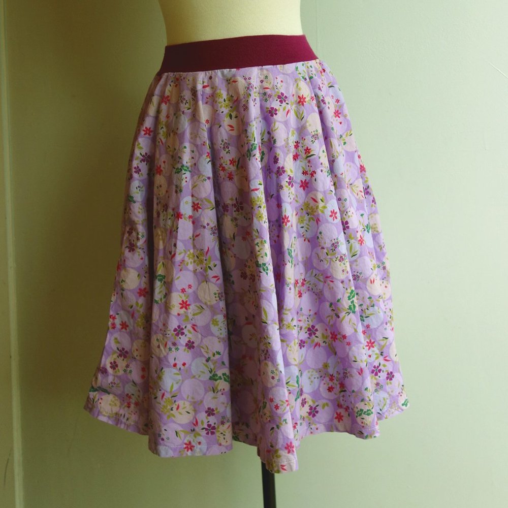 Handmade Cotton Purple Polka Dot Floral Skirt